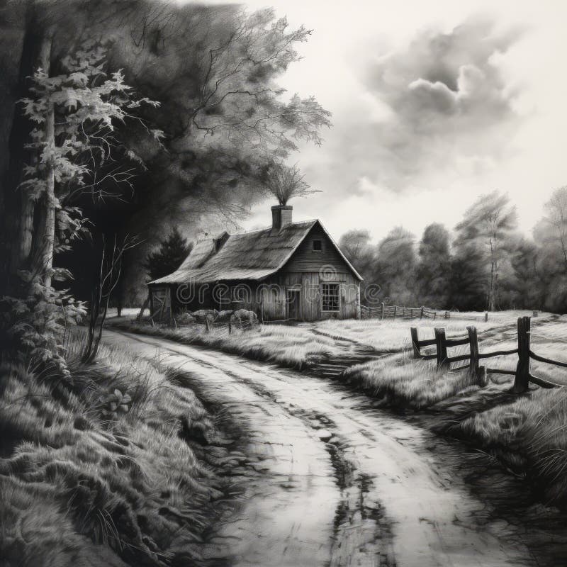 charcoal drawing landscape