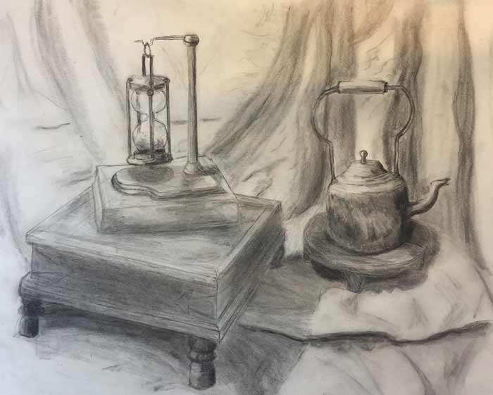 charcoal drawing still life