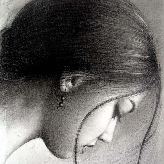 realistic beautiful charcoal drawing