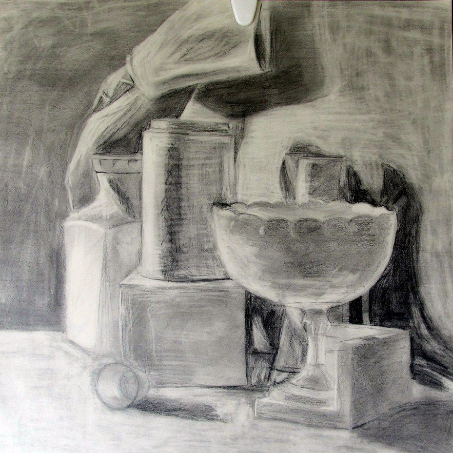 still life charcoal drawing