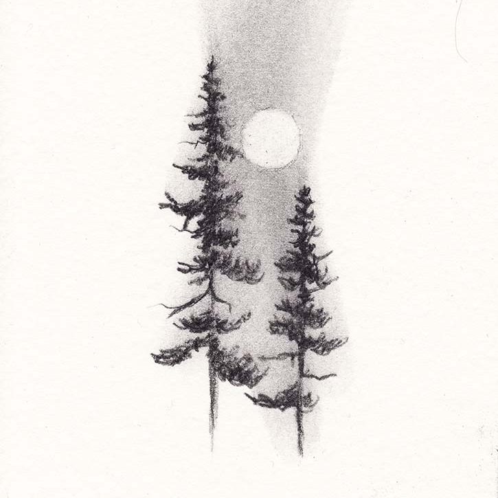 charcoal drawing trees