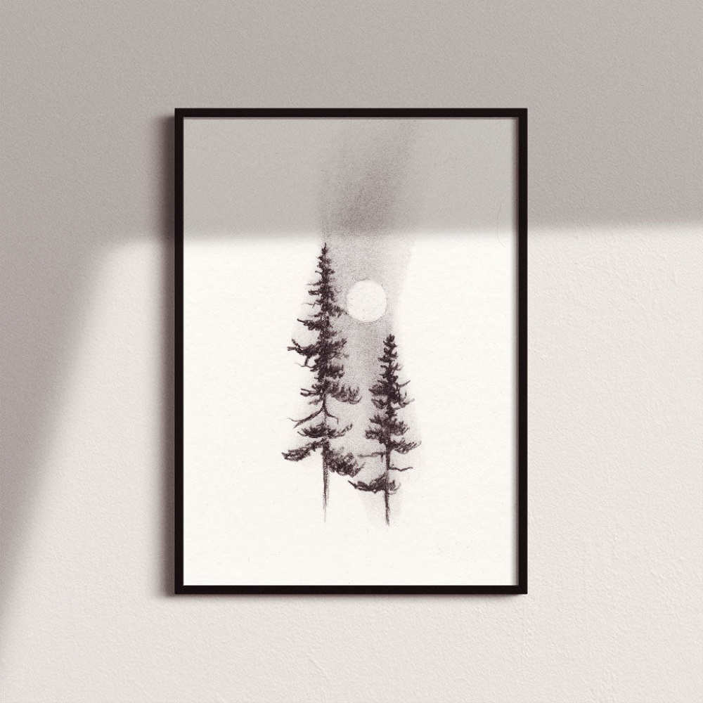 charcoal pine tree  drawing