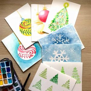 diy watercolor christmas cards