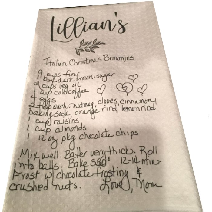 recipe printed on tea towel