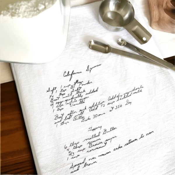 recipe printed on tea towel